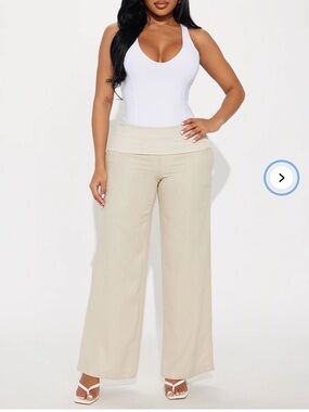 Fashion Nova Beige Wide-Leg Pull-On Pants